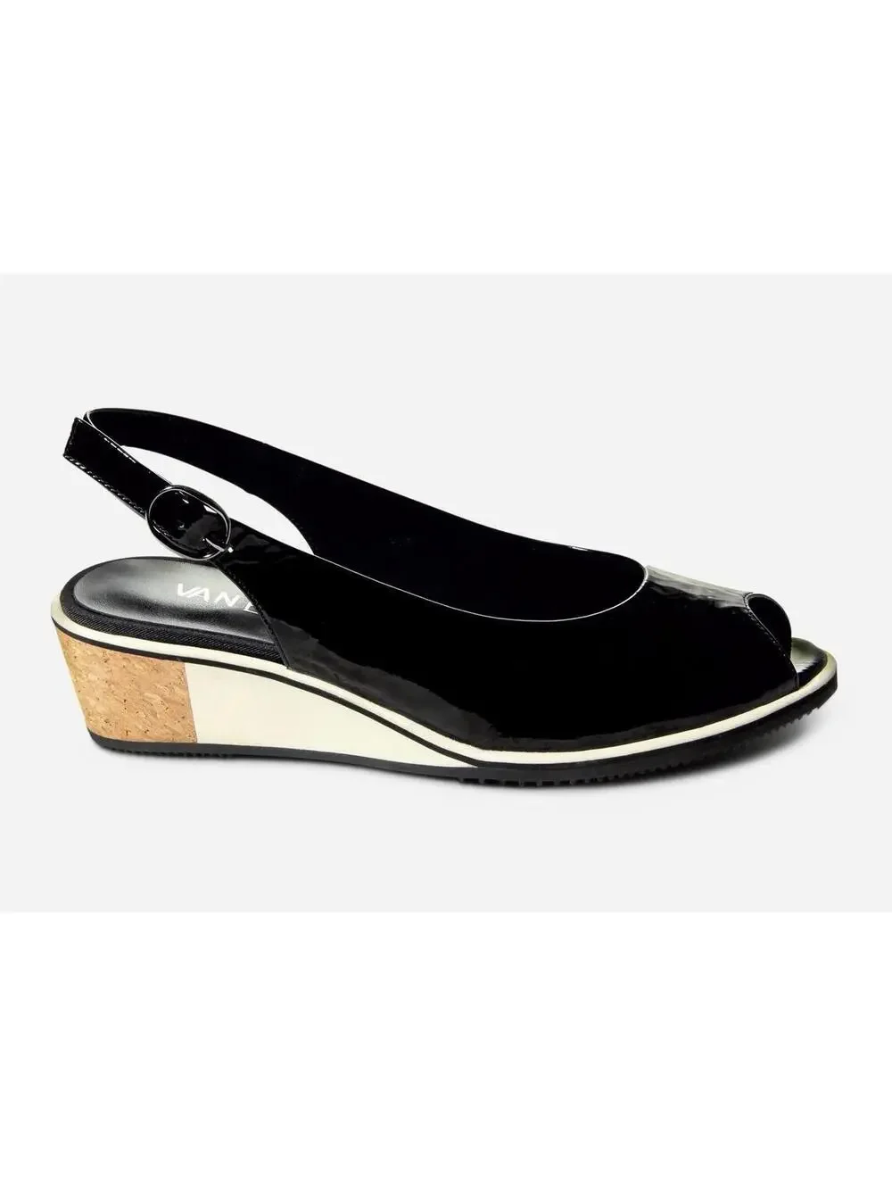 (RF) VANELi Baise Black Patent Leather Wedge Sandals Size 8.5 8-1/2 NIB
